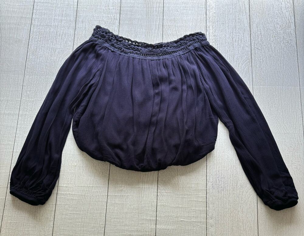 Lulus Off Shoulder Crop Top Dark Blue Long Sleeve Size XS
